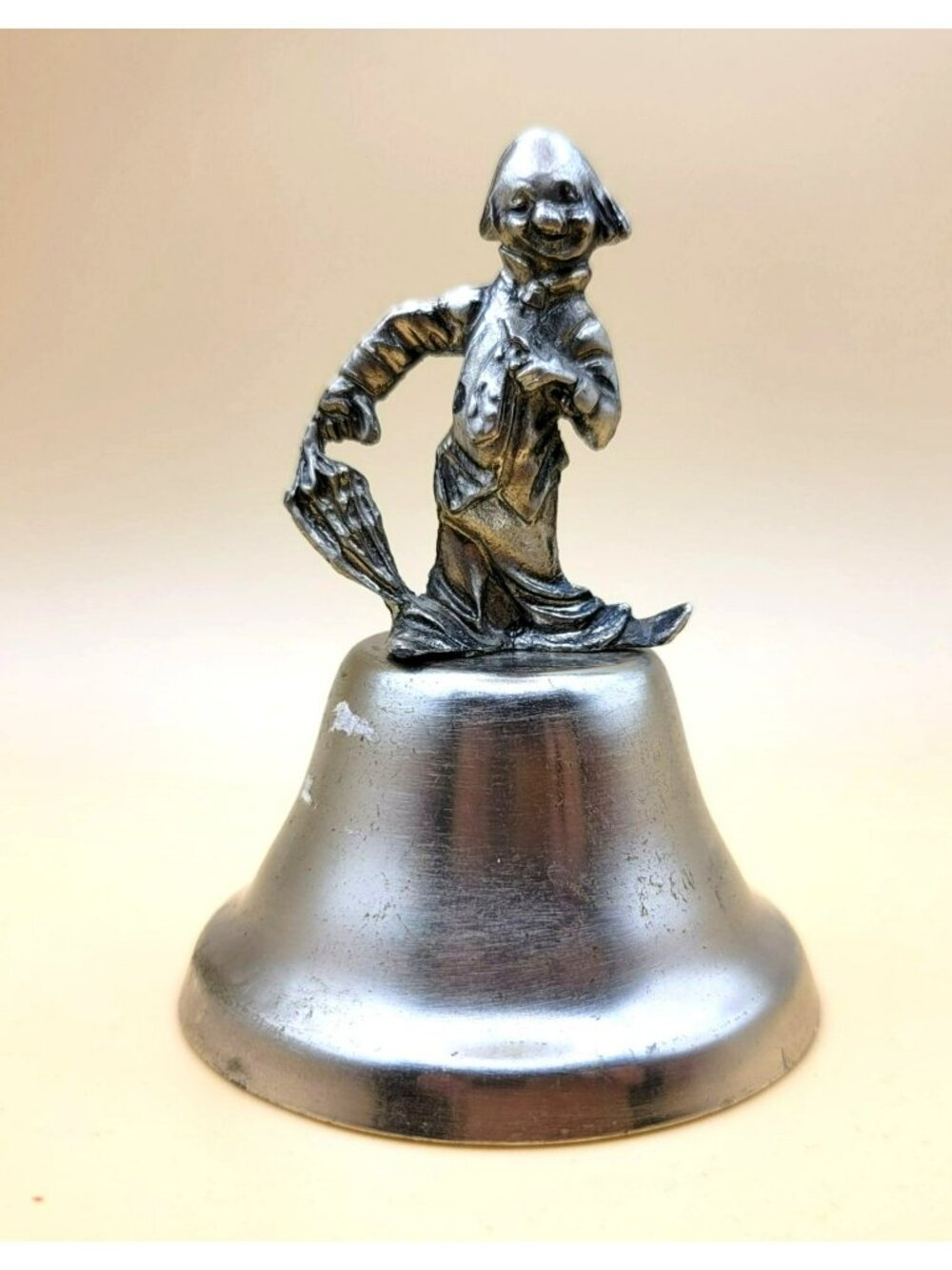 Vintage Silver Clown With Umbrella Table Top Metal Hand Bell SM2002